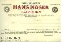 Österreich Salzburg 1909 Rechnung Deko " Hans Moser Weinkellerei Langenhof " - Autriche