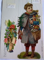 Decoupis Oblaten Victorian Scraps Early 1890 German  Boy 13.0*6 With Gift Toy Incl. Chessboard Drum An Other.addtl Gree. - Motif 'Noel'