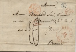 BELGIQUE - CAD BINCHE + SR + BOITE L SUR LETTRE AVEC TEXTE DE HONDENG POUR LA FRANCE, 1841 - 1830-1849 (Unabhängiges Belgien)