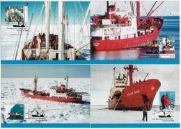 Australian Antarctic Territory 2003 Complete Series With 4 Postal Stationery Maximum Card Transport Boat Ship Icebreaker - Bateaux