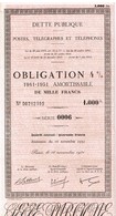 Titre Ancien - Dette Publique -Postes, Télégraphes Et Téléphones - Obligation 4 % 1941-1951 Amortissable - P - R