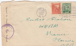 LETTRE. NOUVELLE-ZELANDE. WWII. 1942. BANDE CENSURE. DUNEDIN POUR RADIO-STATION MIAMI FLORIDE. USA - Brieven En Documenten