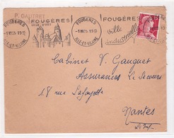 FRANCE - Lettre -  Enveloppe Publicitaire - Assurances Gauguet - Fougères Pour Nantes - Marianne Cheffer 15f  1-7-1955 - Sin Clasificación