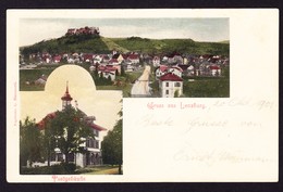 1901 Gelaufene AK Gruss Aus Lenzburg Mit Postgebäude. Rückseitig Etwas Fleckig - Lenzburg