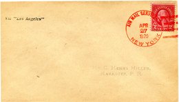 ETATS-UNIS LETTRE DEPART AIR MAIL SERVICE APR 27 1925 NEW YORK VIA " LOS ANGELES " POUR PORTO RICO - 1c. 1918-1940 Brieven