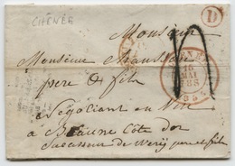 BELGIQUE - CAD CHENEE + BOITE ROUGE D SUR LETTRE AVEC CORRESPONDANCE DE TILFF POUR LA FRANCE, 1855 - 1849-1865 Medaillons (Varia)