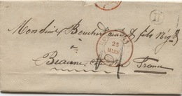 BELGIQUE - CAD ECAUSSINNES + BOITE H SUR LETTRE AVEC CORRESPONDANCE DE ECAUSSINNES D'ENGHIEN  POUR LA FRANCE, 1851 - 1851-1857 Médaillons (6/8)