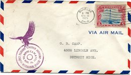 ETATS-UNIS LETTRE PAR AVION AVEC CACHET ILLUSTRE D'UN RAPACE "FIRST FLIGHT UNITED AIRPORT BURBANK..........NOV 16 1929 " - 1c. 1918-1940 Covers