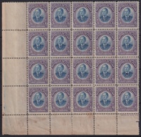 1910-176 CUBA REPUBLICA 1910 Ed.183 3c BARTOLOME MASO PATRIOTAS ORIGINAL GUM BLOCK 25. 1 SELLO DAÑADO. - Unused Stamps