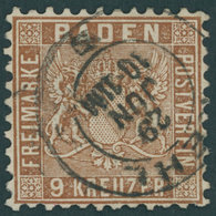 BADEN 15c O, 1862, 9 Kr. Lebhaftbraun, Feinst, Gepr. Brettl, Mi. 350.- - Altri & Non Classificati