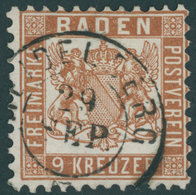 BADEN 20c O, 1866, 9 Kr. Dunkelbraun, Pracht, Gepr. Bühler, Mi. 600.- - Altri & Non Classificati