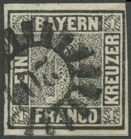 BAYERN 1Ia O, 1849, 1 Kr. Schwarz, Platte 1, Mühlradstempel 20 (BAMBERG), Allseits Voll-breitrandig, Unten Mit Voller Sc - Altri & Non Classificati