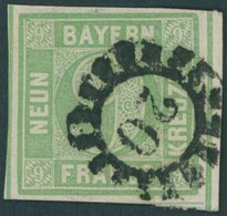 BAYERN 5b O, 1853, 9 Kr. Blaugrün, MR-Stempel 20, Pracht, Gepr. Sem, Mi. 200.- - Altri & Non Classificati