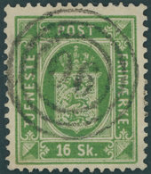 DIENSTMARKEN D 3A O, 1871, 16 S. Grün, Gezähnt K 14:131/2, Nummernstempel 90, Kabinett, Gepr. Grønlund, Mi. 250.- - Servizio