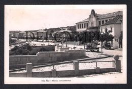 REAL PHOTO POSTCARD PORTUGAL BRAGANÇA VILA FLOR - NOVOS ARRUAMENTOS - CAMARA MUNICIPAL - AUTOMÓVEIS - CIRCULADO EM 1959 - Bragança