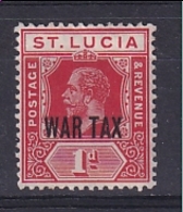 St Lucia: 1916   'War Tax' OVPT   SG90    1d    MH - St.Lucia (...-1978)