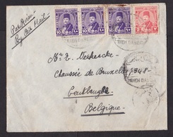 Egypt: Airmail Cover To Belgium, 1953, 5 Stamps, King, Censor Cancel, Censored, Cancel Sidi Gaber (damaged) - Brieven En Documenten