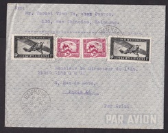 French Indochina: Airmail Cover Haiphong To France, 1949, 4 Stamps, Airplane, Agriculture (traces Of Use) - Briefe U. Dokumente