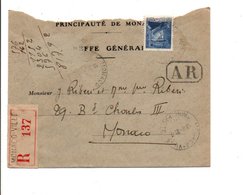 MONACO LETTRE A EN TETE INTERIEURE RECOMMANDEE 1942 - Briefe U. Dokumente