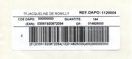 (L197) Etiquette De Conditionnement Du Timbre J De Romilly (émis à Chartres En 2020) Sur Fragment De Transparent - Sonstige & Ohne Zuordnung