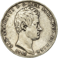 Monnaie, États Italiens, SARDINIA, Carlo Alberto, 5 Lire, 1843, Genoa, TTB - Piémont-Sardaigne-Savoie Italienne