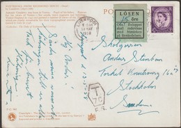 Grande-Bretagne 1958 Carte Postale Pour La Suède, Taxée 15 öre - Impuestos