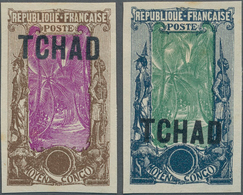 Tschad: 1922, "TCHAD" Overprints, Design "Coconut Palms", Two Imperforate Proofs In Colours "brown/l - Tchad (1960-...)