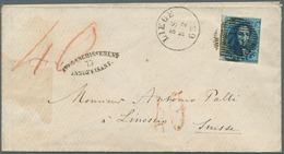 Belgien: 1856/1863, Two Insufficiently Paid 20c. Blue Entires To France Resp. Switzerland: 1856 Lett - Briefe U. Dokumente
