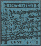 Italien - Altitalienische Staaten: Modena: 1852, 40 C Black On Blue Tied By 6-bar Cancel, The Stamp - Modena