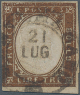 Italien - Altitalienische Staaten: Sardinien: 1861, 3 L Copper Bronze Centrically Cancelled With Dou - Sardinien