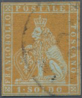 Italien - Altitalienische Staaten: Toscana: 1851, 1 So Ochre On Grey Paper Tied By Circle Cancel And - Toscana