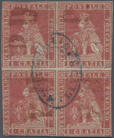 Italien - Altitalienische Staaten: Toscana: 1851, 1 Cr Carmine On Grey In Block Of Four With Red "PD - Toscana