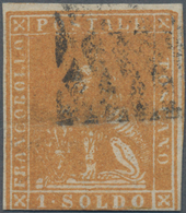 Italien - Altitalienische Staaten: Toscana: 1857, 1 So Ochre Yellow Tied By Rhombic Cancel, The Stam - Toscana