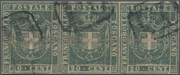 Italien - Altitalienische Staaten: Toscana: 1860, 20 C Grey-blue In Horizontal Stripe Of Three, Tied - Toscana