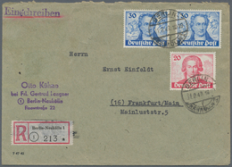 Berlin: 1949, 20 Pfg. Goethe Sowie Zwei Werte 30 Pfg. Als Portogerechte Frankatur Auf R-Brief Von "B - Lettres & Documents