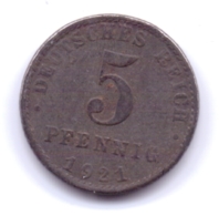 DEUTSCHES REICH 1921 A: 5 Pfennig, KM 19 - 5 Rentenpfennig & 5 Reichspfennig