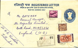 India Registered Postal Stationery Cover Uprated And Sent To England 4-12-1976 ?? - Covers