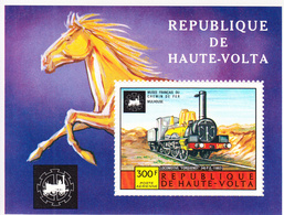 1975 Haute Upper Volta Locomotives Trains Horses Souvenir Sheet MNH - Unused Stamps