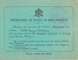 Autorisation Forum Diplomatique A Ma Basilique Du Vatican Le Secretaire D'état De Sa Sainteté Pie XI  21mai 1933 - Documents Historiques