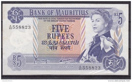 MAURICE      BILLET   5  RS  1967 - Mauritius