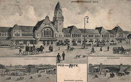 Souvenir De - Gruss Aus Metz Personenbahnhof - Illustration, Multiples, La Gare En 1909 - Souvenir De...