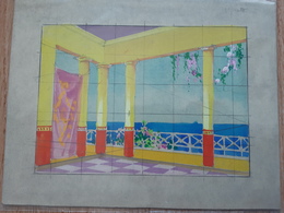 Projet De Décor De Scène De Théâtre, D'Opéra Ou D'Opérette. Terrasse En Bord De Mer - Radierungen