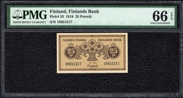 Finland, 25 Pennia 1918, PMG Gem UNC 66 EPQ P# 33a.1 - Finlandia
