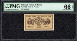 Finland, 25 Pennia 1918, PMG Gem UNC 66 EPQ P# 33a.1 - Finlande