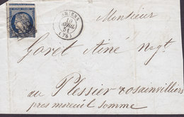 France 'Grille' Cds. AMIENS 1851 Cover Lettre (Frontside ONLY !) PLESSIER-ROZAINVILLIERS Somme No. 4 Ceres Timbre - 1849-1850 Ceres