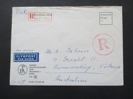 Flypost / Airmail 1966 Einschreiben Stockholm PFA Port Paye Nach Victoria Australien 3 Ank. Stempel Roter K1 R / Reko - Briefe U. Dokumente