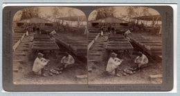 01506 "COSTA RICA - PORT LIMON - OPENING THE PODS AND DRYING THE CACAO - ASCIUGATURA CACAO" ANIMATA. STEREOS. ORIG - Stereoskopie