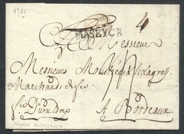 Lac Datée De Remsheid (Allemagne) 1785 Pour Bordeaux Marque De Passage MASEYCK + "fro Dusseldorf" - 1714-1794 (Pays-Bas Autrichiens)