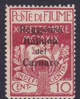 Fiume S 134 1920 Overprinted Reggenza Italiana Del Carnaro,10c Carmine, Mint Hinged - Fiume