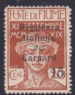 Fiume S 136 1920 Overprinted Reggenza Italiana Del Carnaro,15c On 20c, Mint Hinged - Fiume